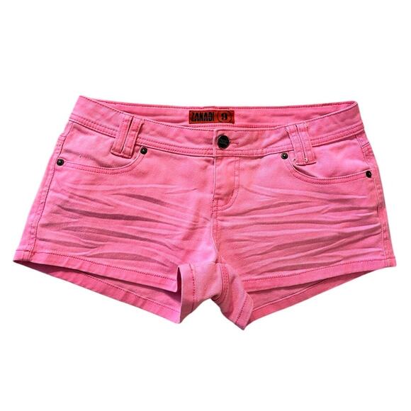 Y2K Zanadi Hot Pink Denim Micro Shorts - Size 9 (Fits 7) - Picture 1 of 3